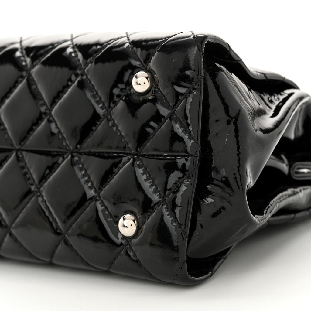 Patent Quilted Timeless CC Shopping Tote Black