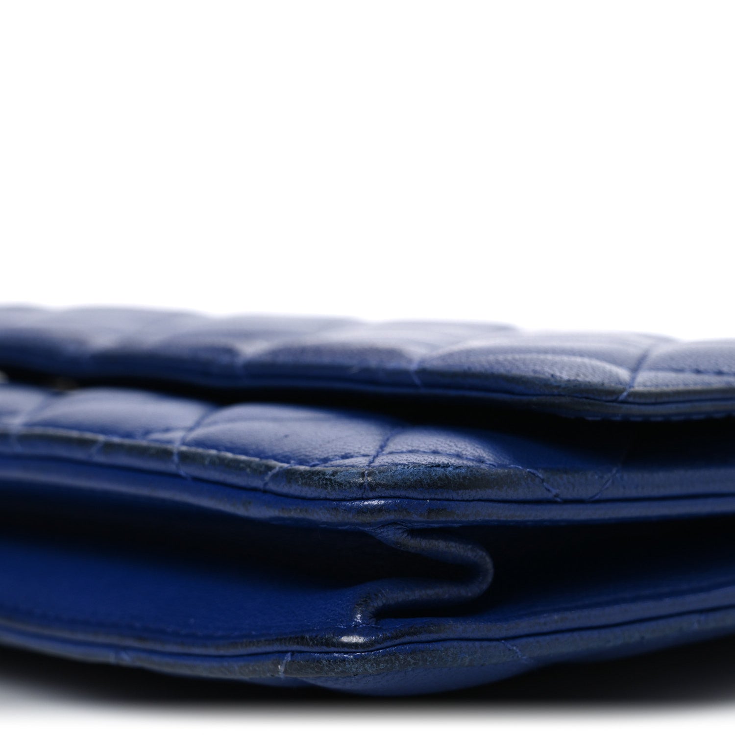 Lambskin Quilted Wallet On Chain WOC  Navy Blue
