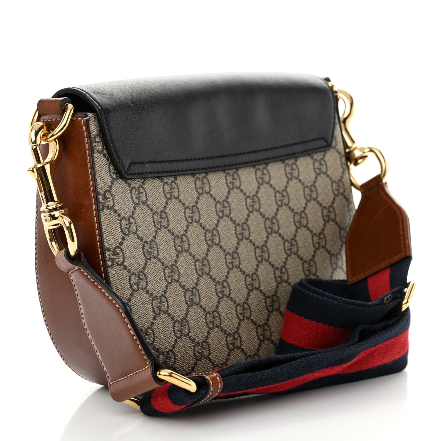 GG Supreme Monogram Web Medium Padlock Messenger Shoulder Bag Black