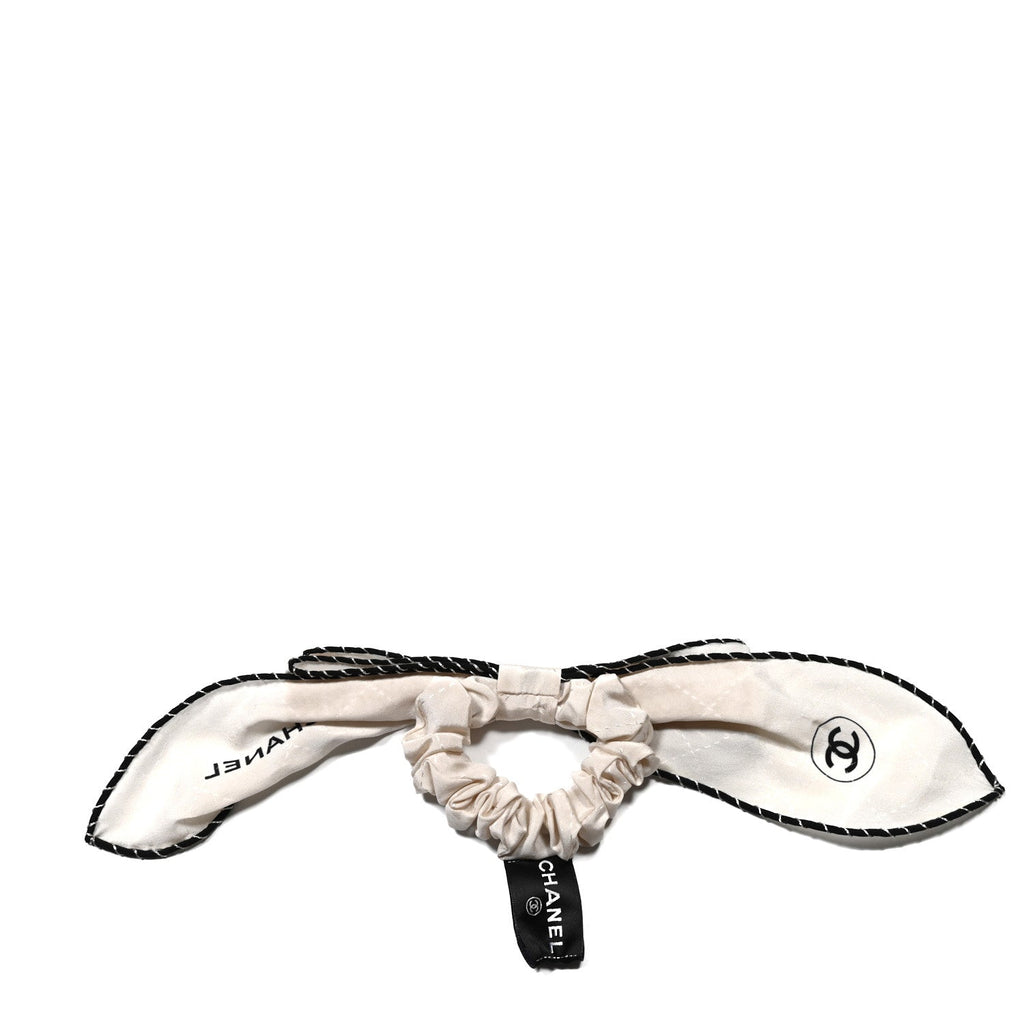 Silk CC Hair Tie Ecru Black Silver