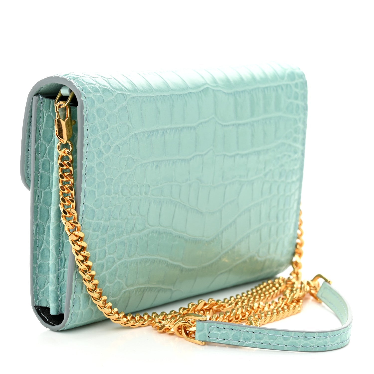 Calfskin Crocodile Embossed Mini Whitney Shoulder Bag Pastel Turquoise