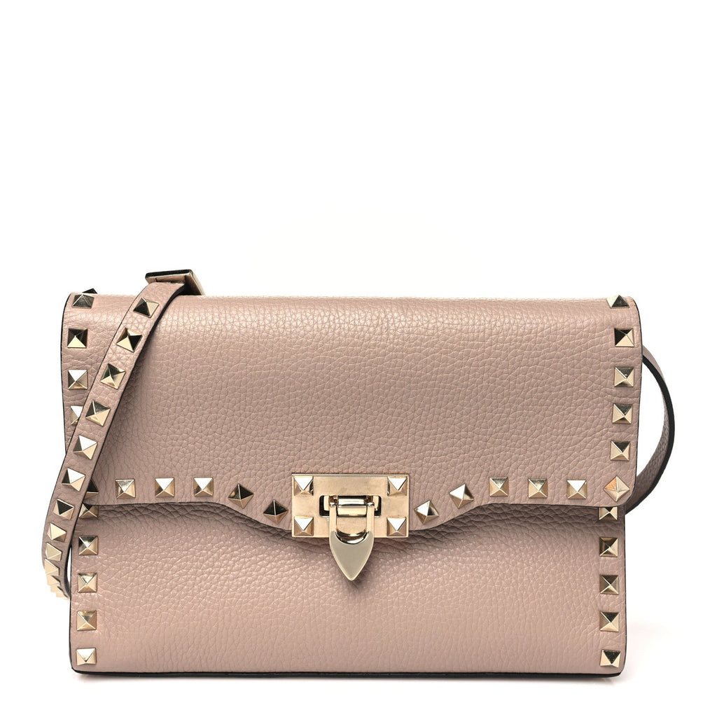 Pebbled Calfskin Medium Rockstud Flip Lock Crossbody Bag Loto