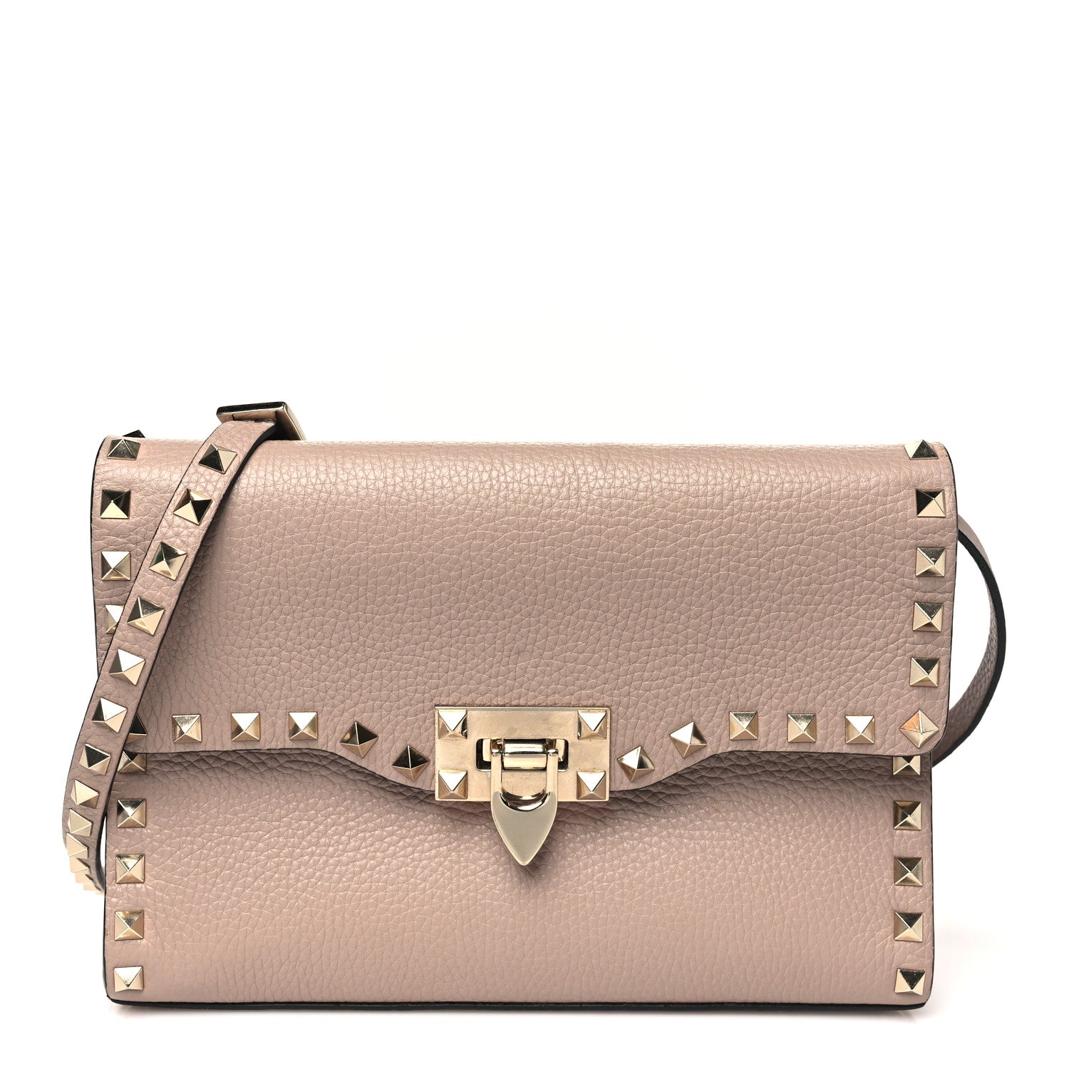 Pebbled Calfskin Medium Rockstud Flip Lock Crossbody Bag Loto