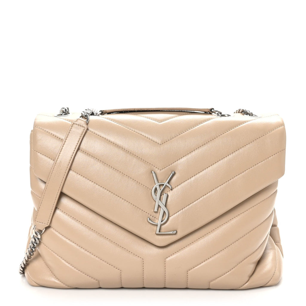 Calfskin Y Quilted Monogram Medium Loulou Chain Satchel Dark Beige