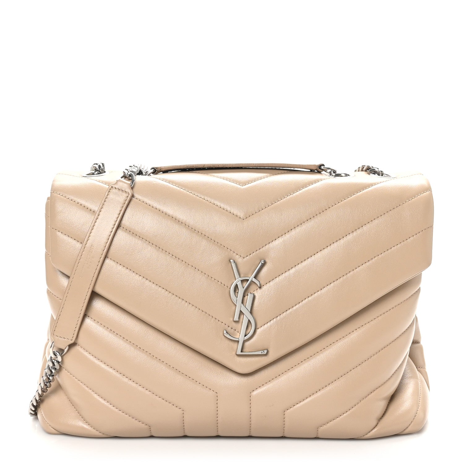 Calfskin Y Quilted Monogram Medium Loulou Chain Satchel Dark Beige