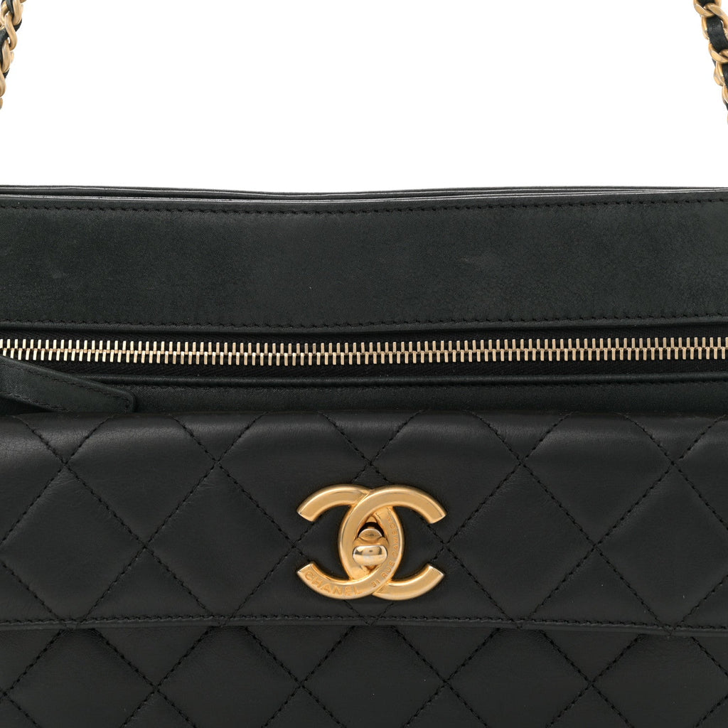 Iridescent Calfskin Quilted In & Out Camera Case Black