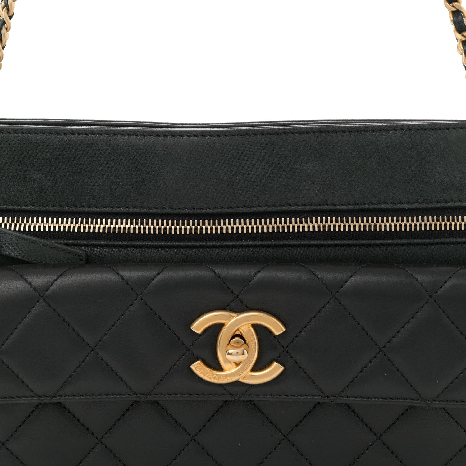 Iridescent Calfskin Quilted In & Out Camera Case Black