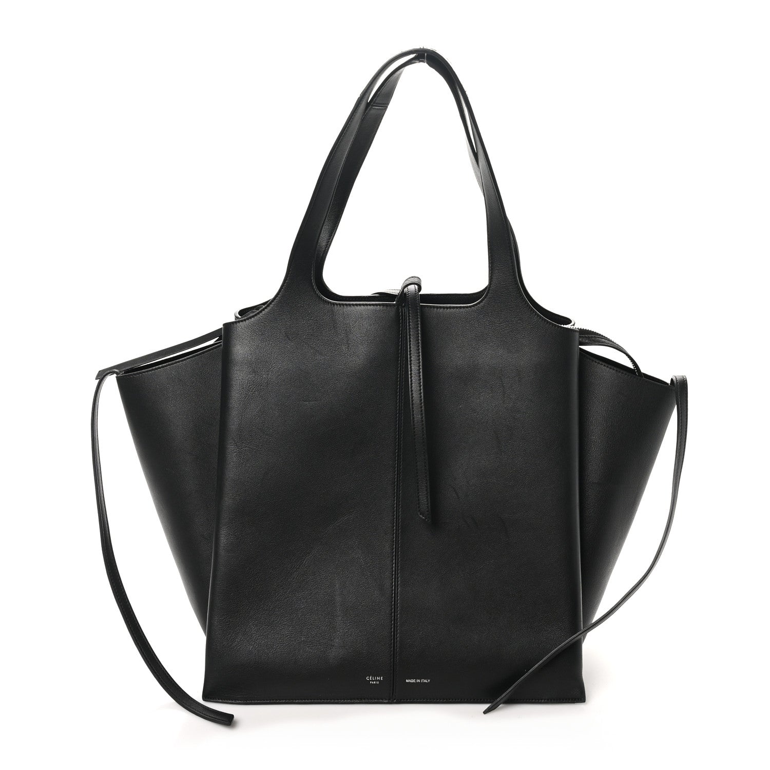 Supple Natural Calfskin Vertical Tri-Fold Bag Black