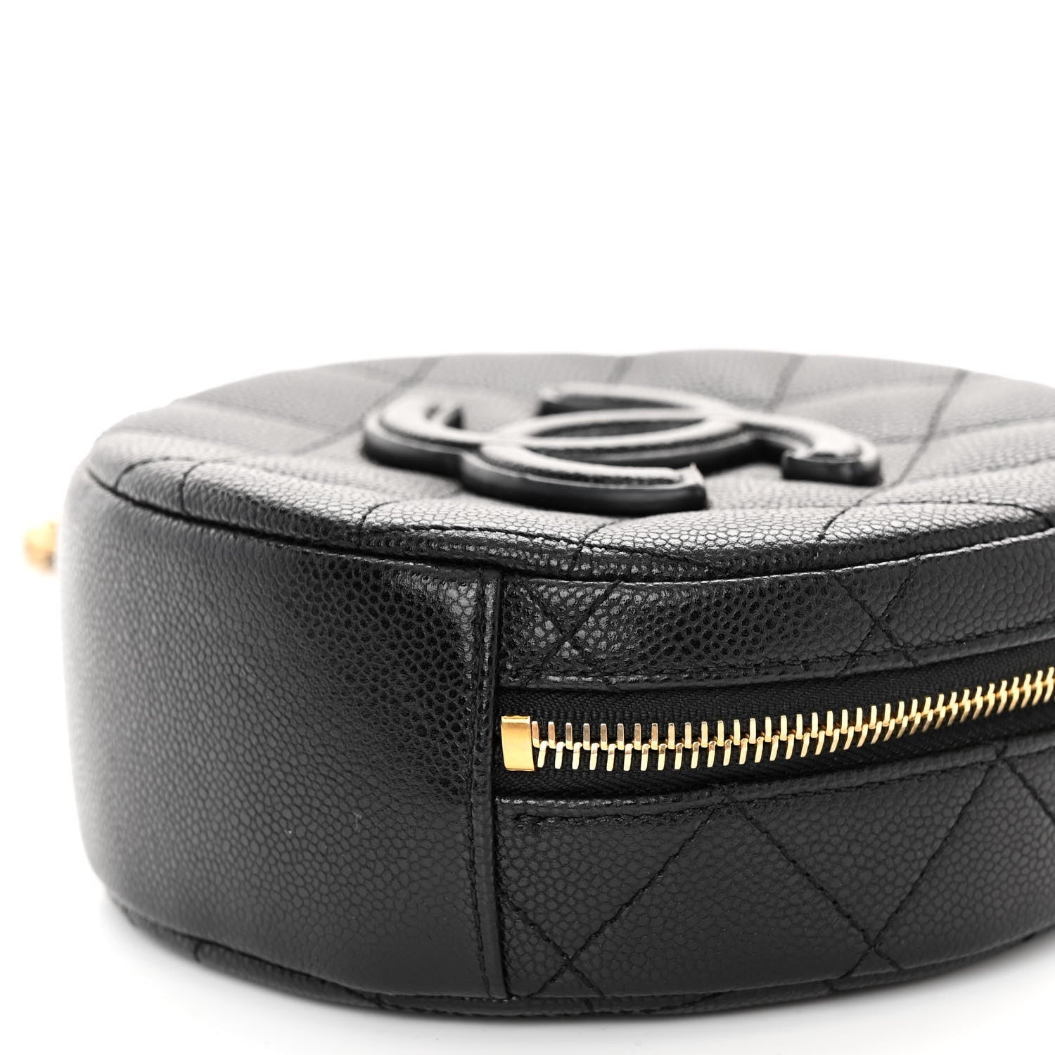 Caviar Quilted Small Round Vanity With Chain Black