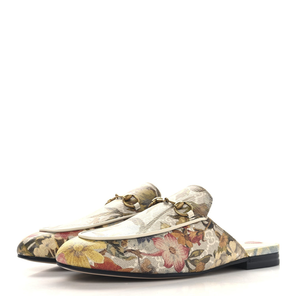 GG Supreme Monogram Malaga Kid Water Flora Womens Princetown Slippers 39 Beige White Multicolor Mystic White