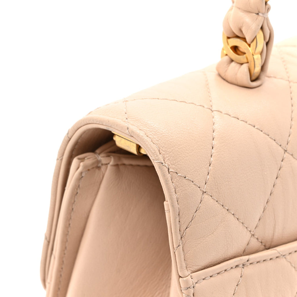 Crumpled Lambskin Quilted Small CC Links Top Handle Flap Beige