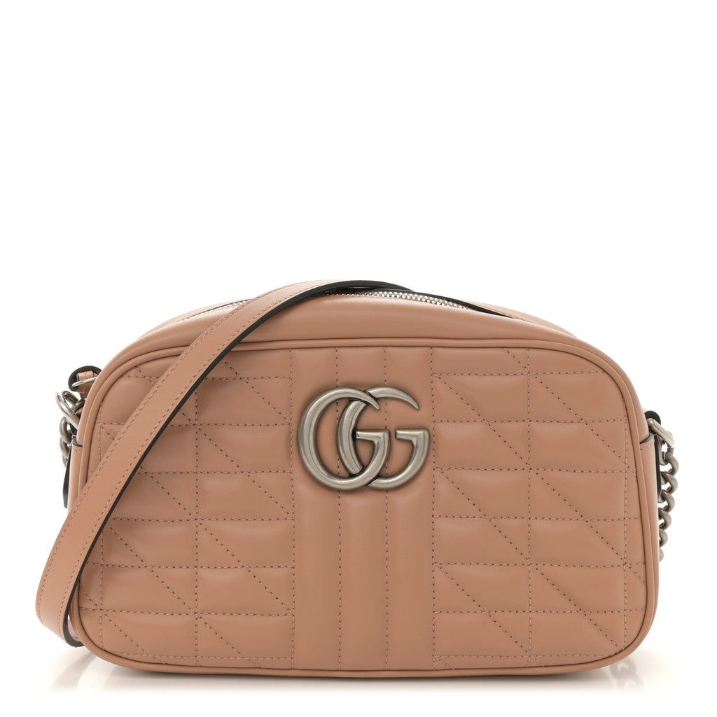 Calfskin Matelasse Aria Small GG Marmont Chain Shoulder Bag Camelia