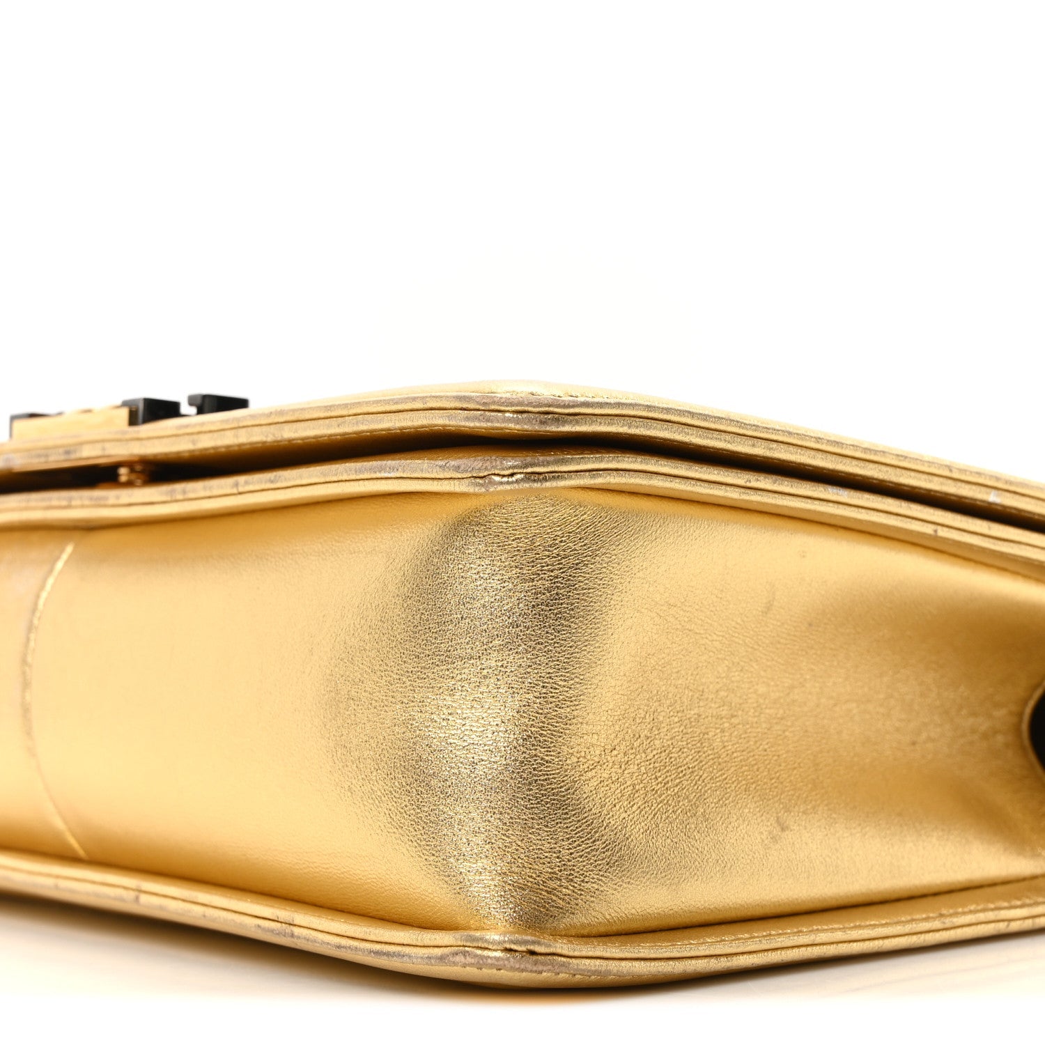 Metallic Lambskin Embossed New Medium Cube Boy Flap Gold