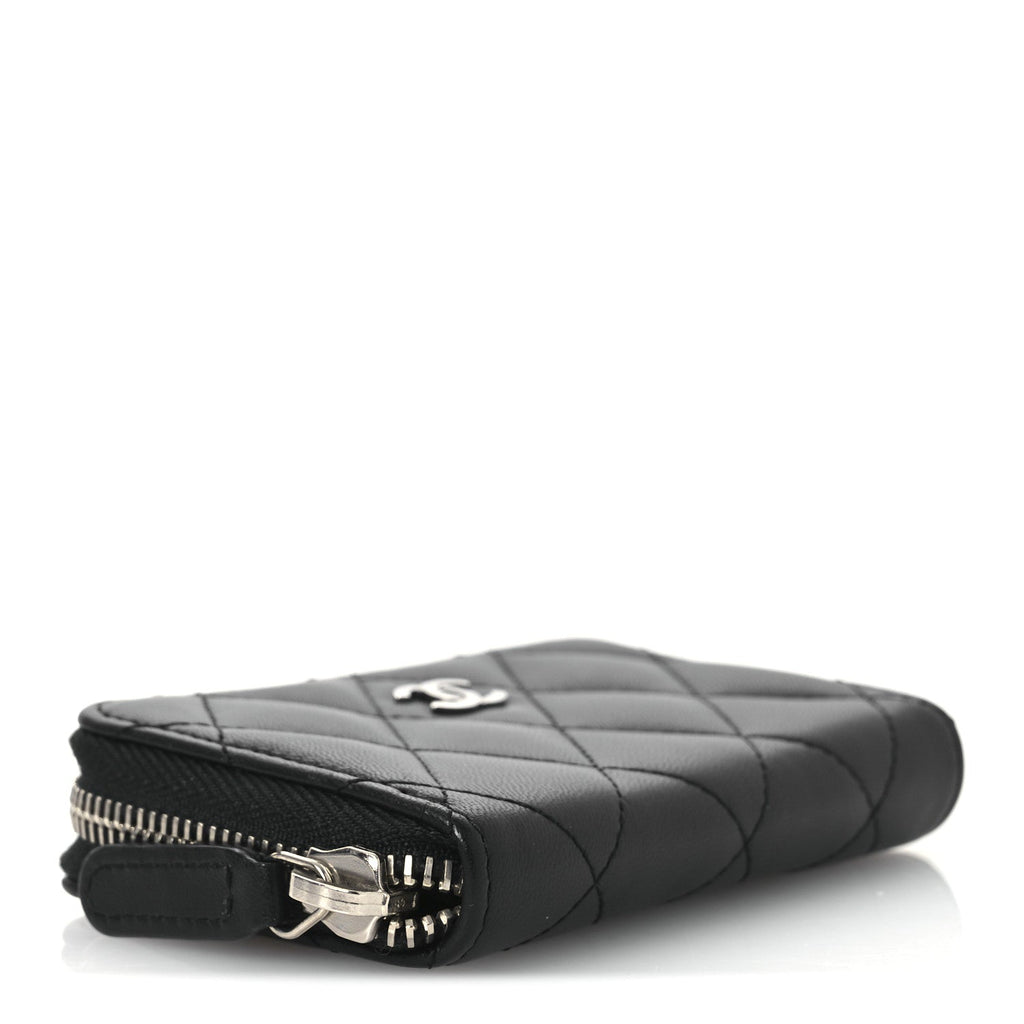 Lambskin Quilted Zip Coin Purse Black