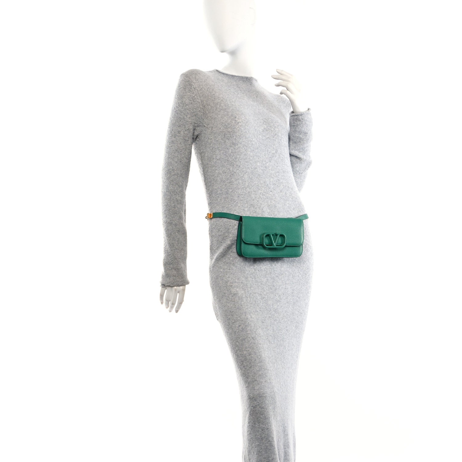 Grainy Calfskin VSling Belt Bag English Green