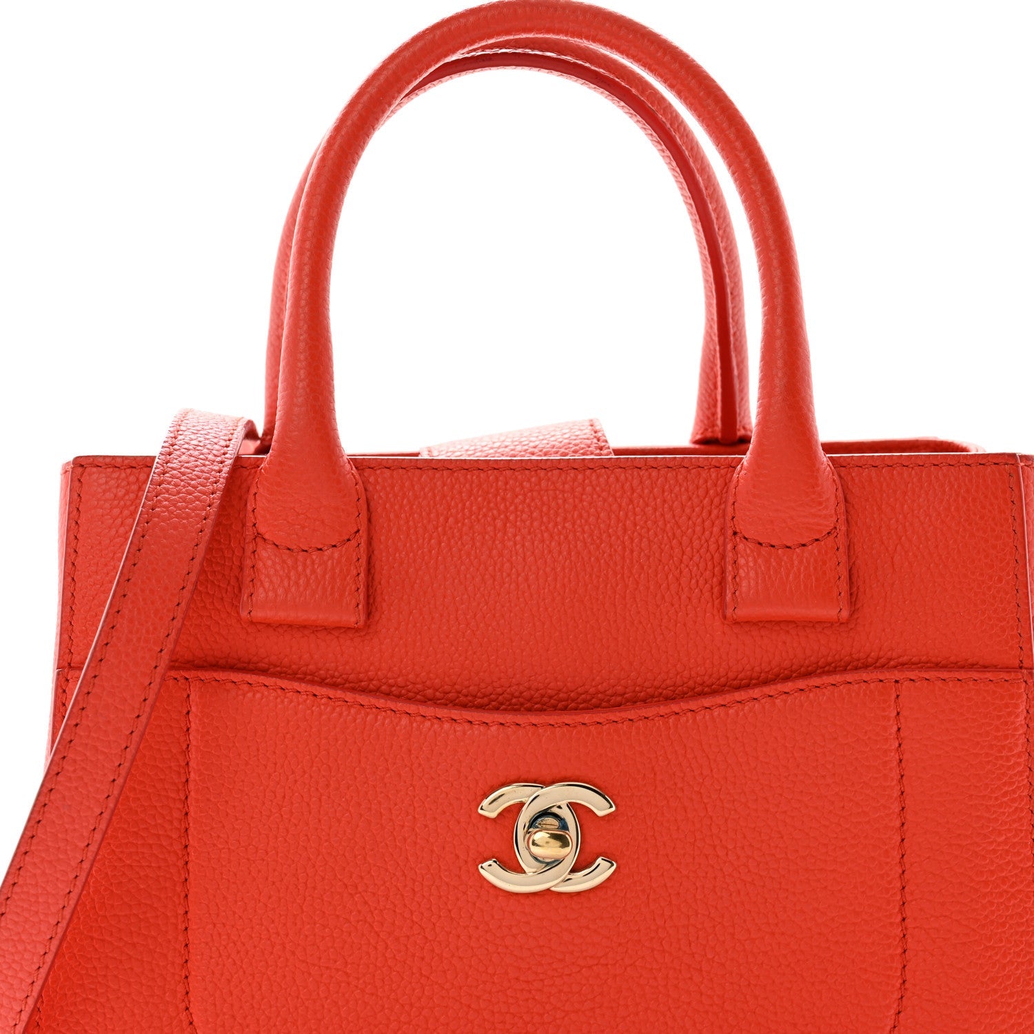 Grained Calfskin Mini Neo Executive Shopper Tote Red