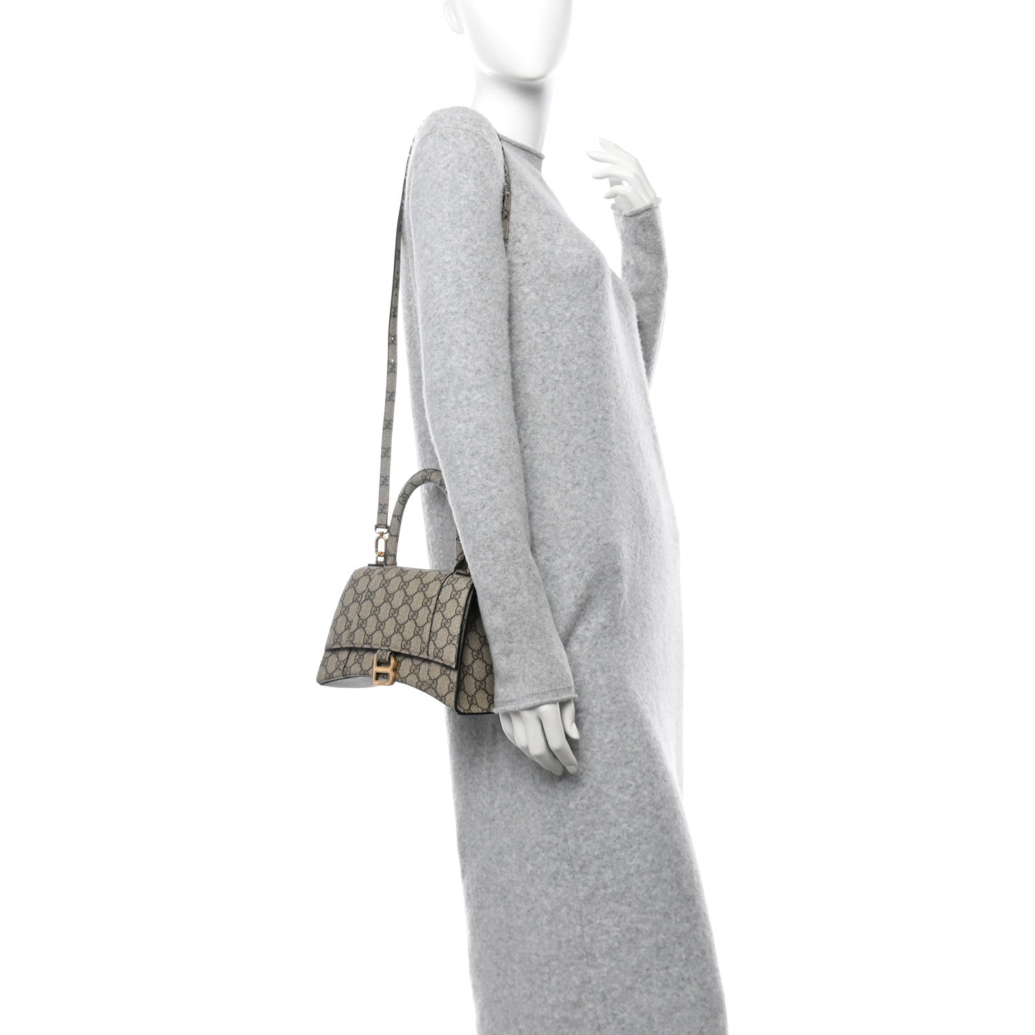 X GUCCI GG Supreme Monogram Small Hourglass Top Handle Bag Beige Ebony