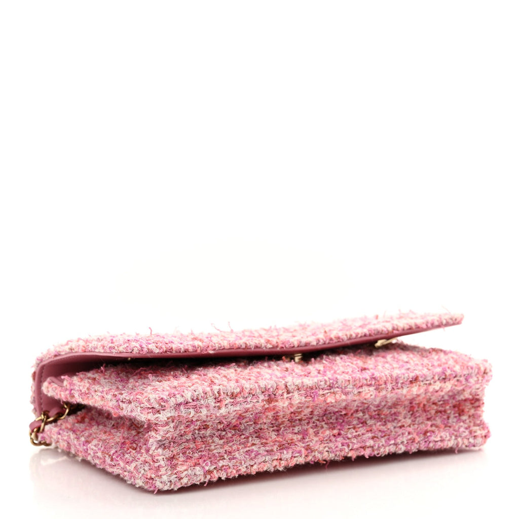Tweed Quilted Wallet On Chain WOC Pink