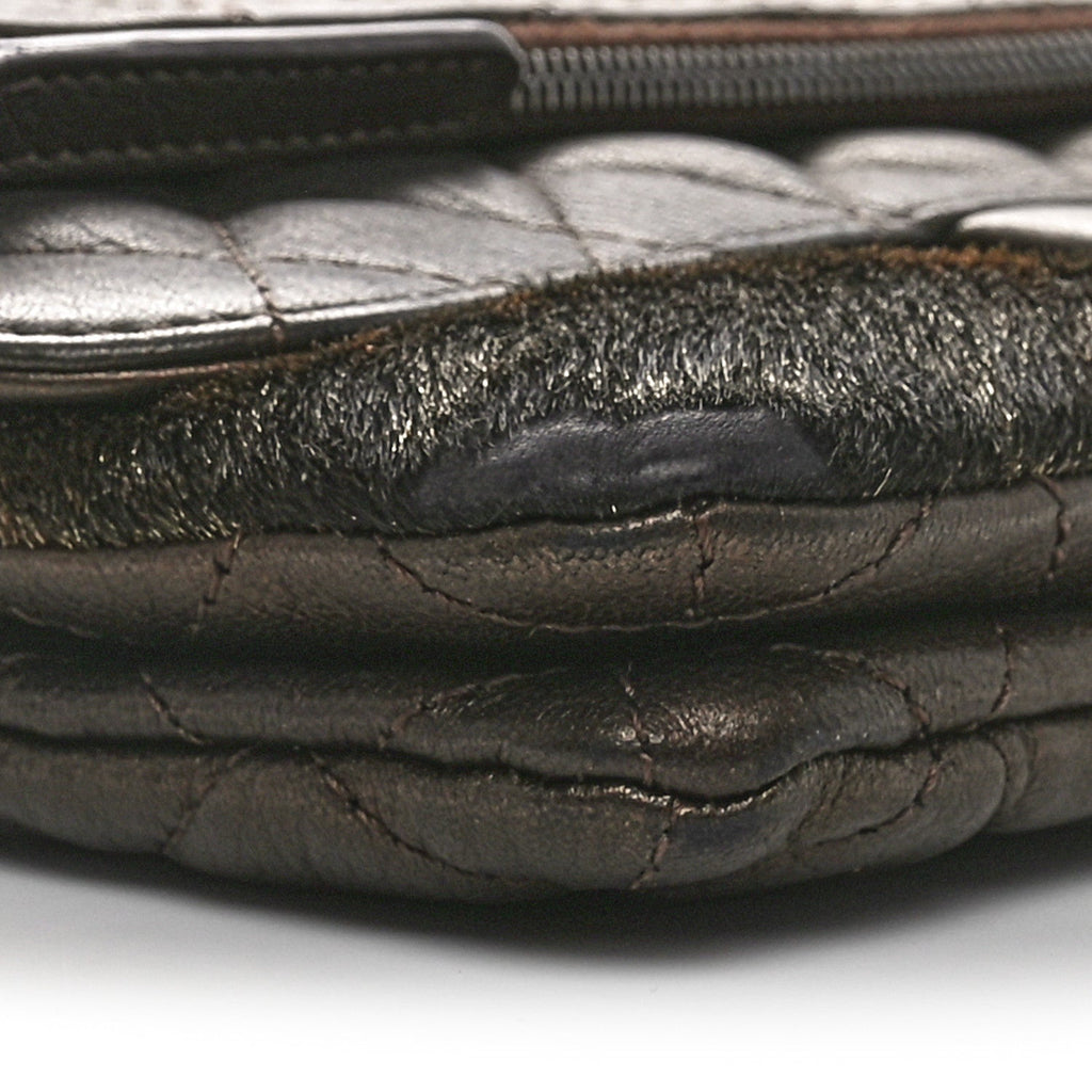 Metallic Lambskin Pony Hair Quilted Multi Bag Bronze