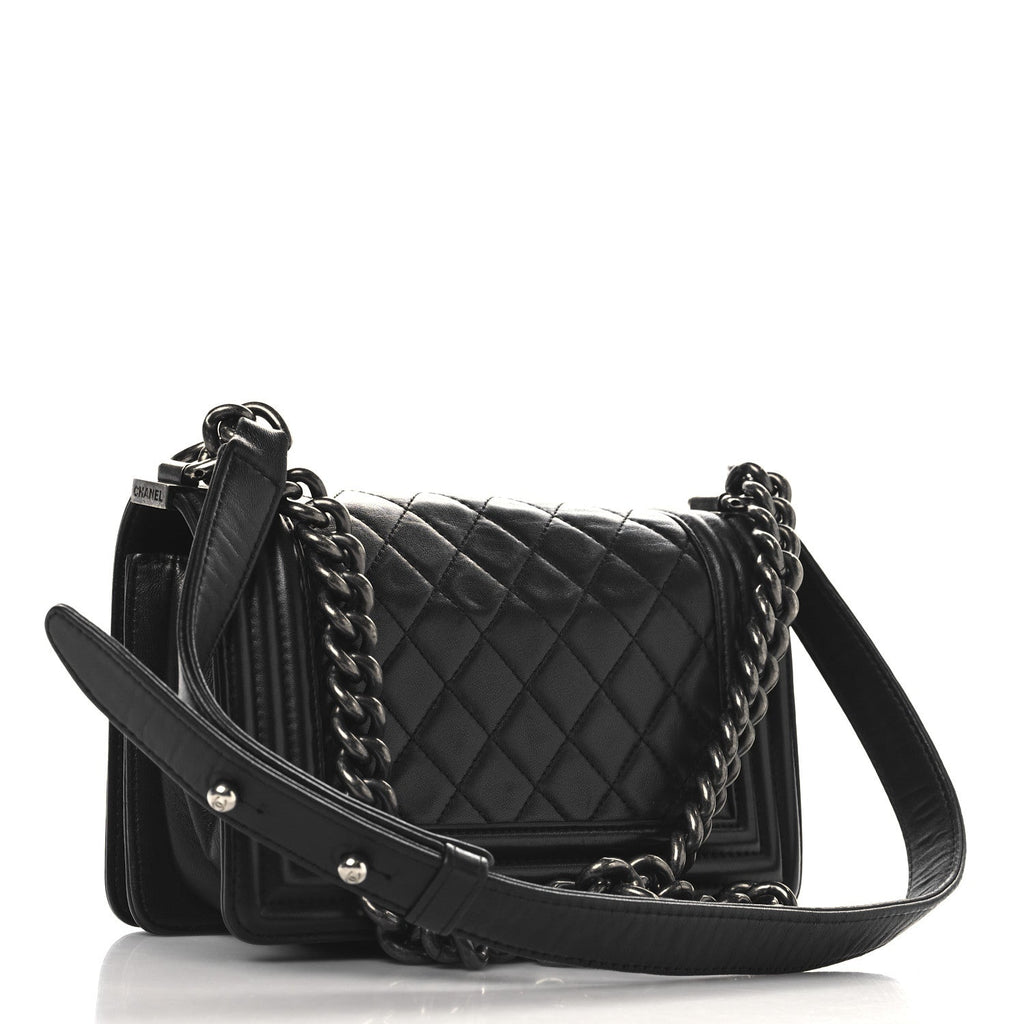 Lambskin Quilted Small Boy Flap Black