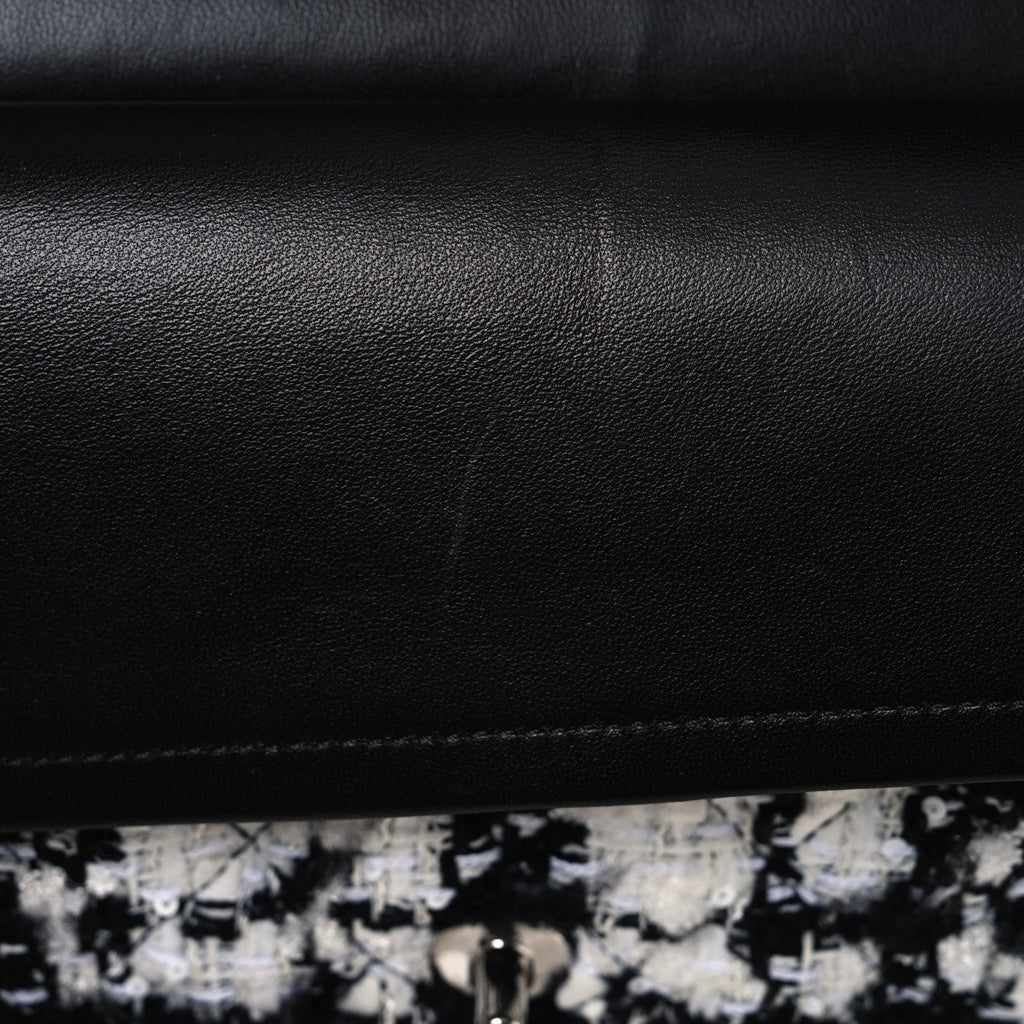 Tweed Quilted Medium Double Flap Black Ecru White