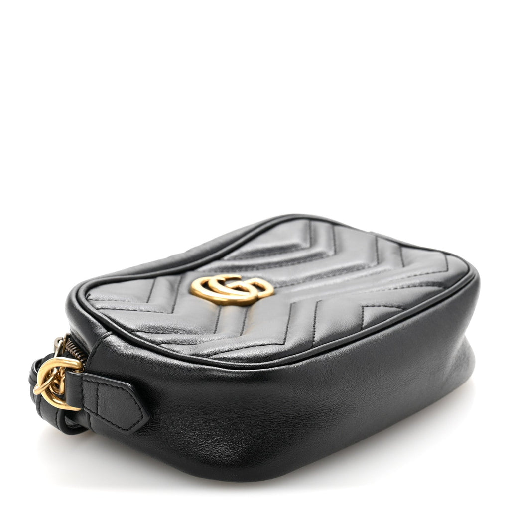 Calfskin Matelasse Mini GG Marmont Chain Shoulder Bag Black