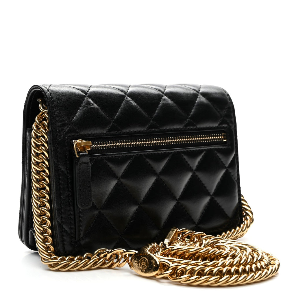 Lambskin Quilted Enamel Logo Chain WOC Black