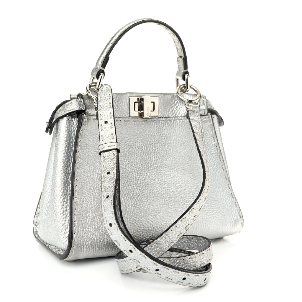 Cuoio Romano Lux Selleria Mini Peekaboo Iconic Satchel Argento