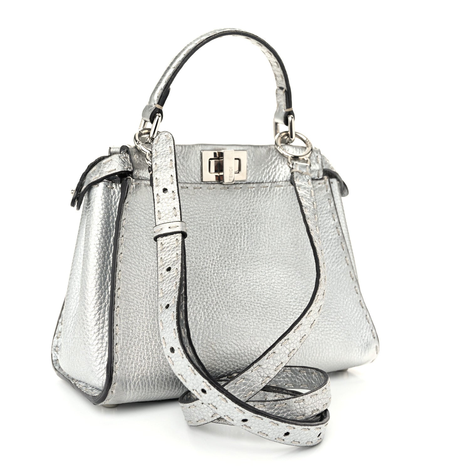 Cuoio Romano Lux Selleria Mini Peekaboo Iconic Satchel Argento