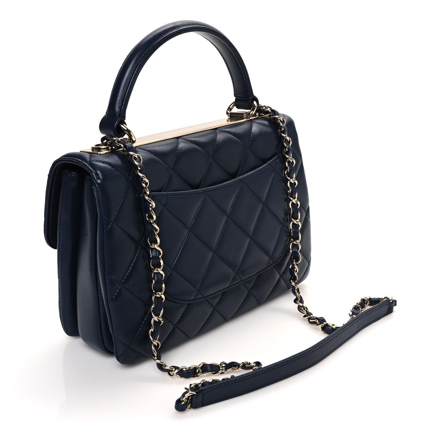 Lambskin Quilted Small Trendy CC Flap Dual Handle Bag Navy