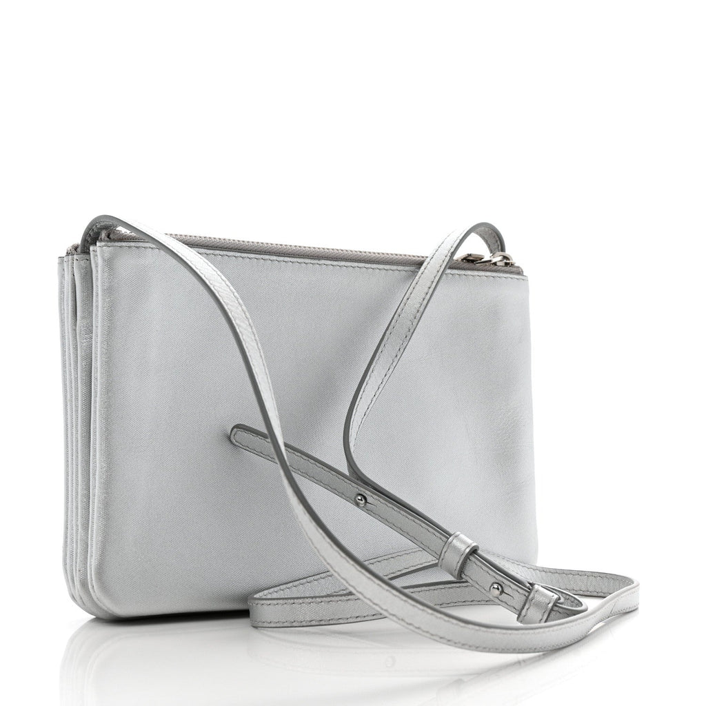 Metallic Lambskin Small Trio Crossbody Bag Silver