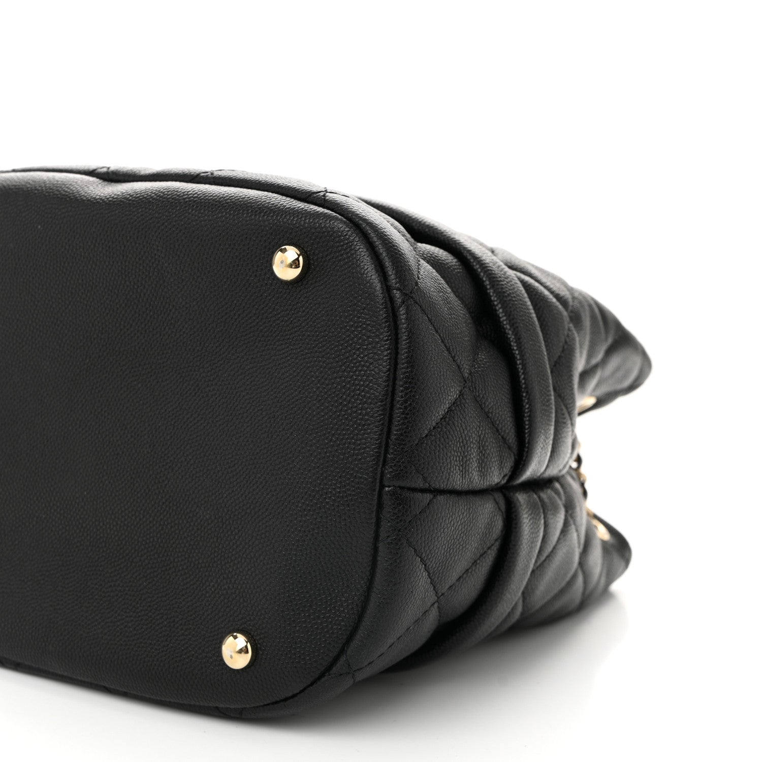 Caviar Quilted Rolled Up Bucket Drawstring Bag Black