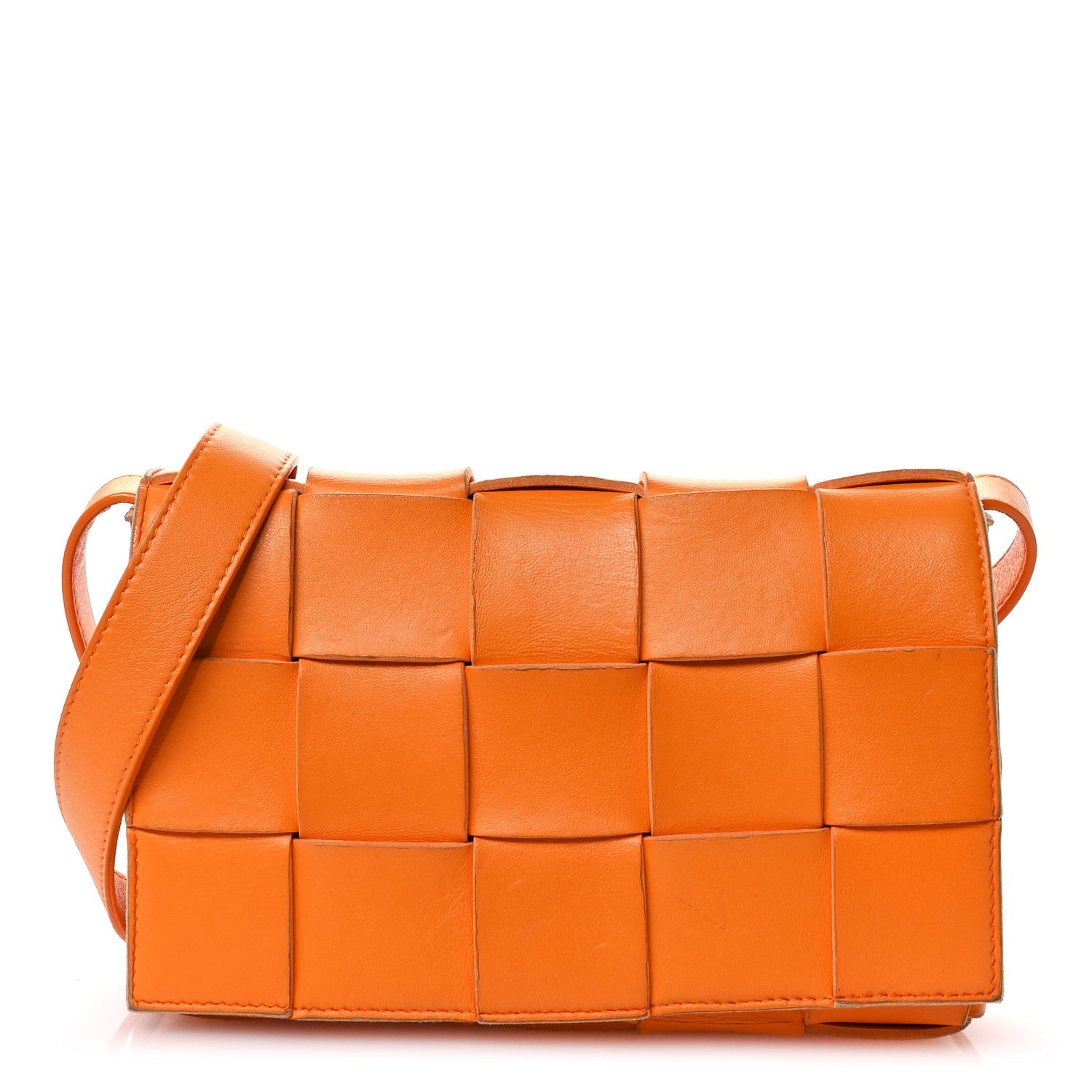 Lambskin Maxi Intrecciato Cassette Crossbody Bag Tangerine