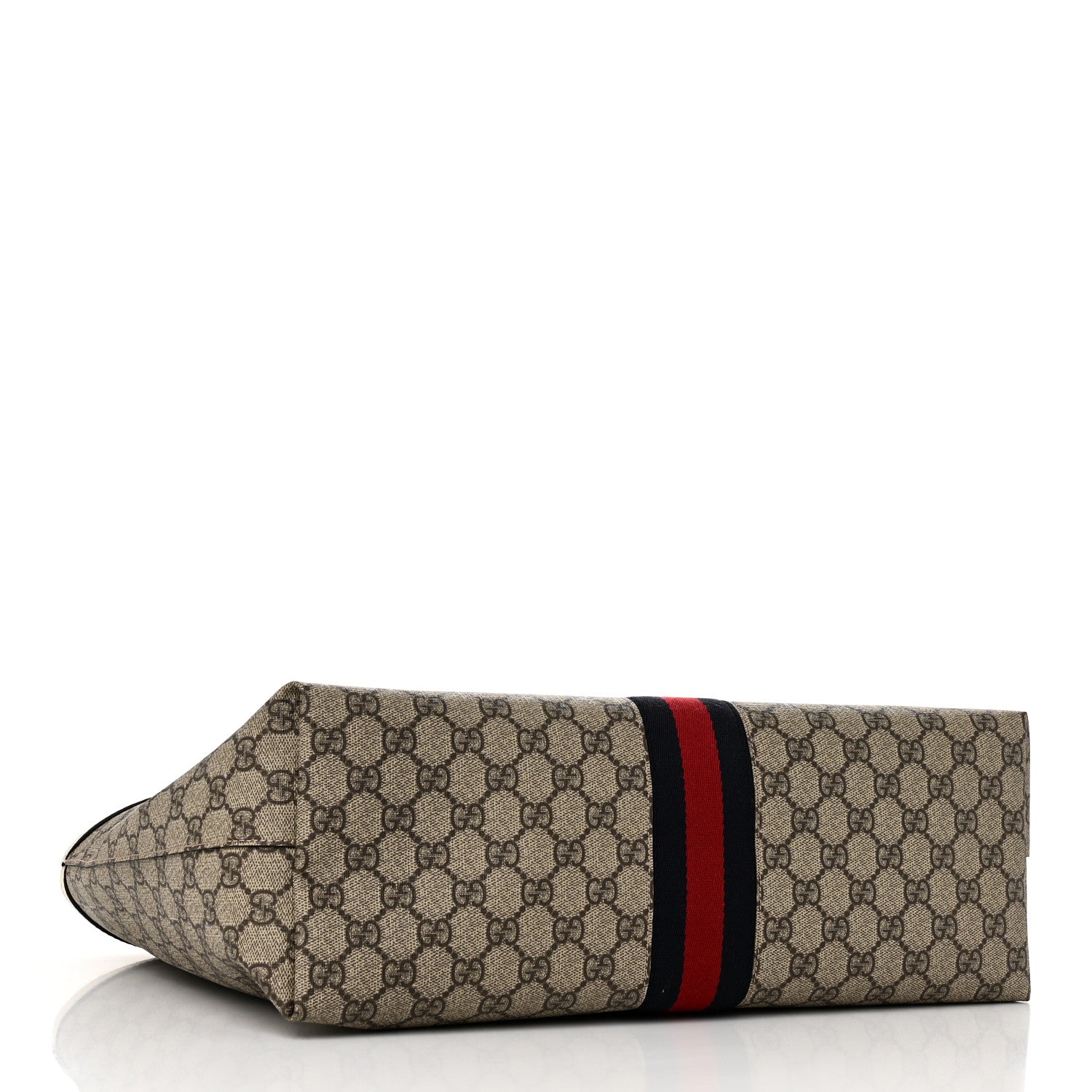 GG Supreme Monogram Textured Dollar Calfskin Web Medium Ophidia Shopping Tote Beige Ebony Mystic White