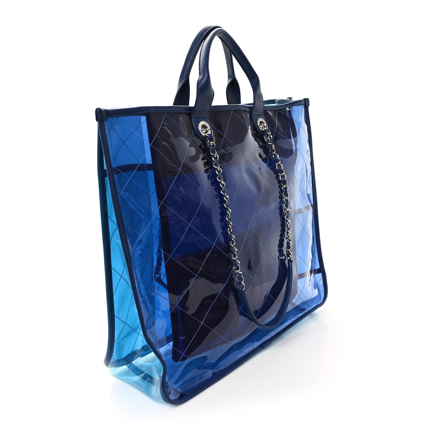 Lambskin PVC Quilted Large Coco Splash Shopping Bag Blue Dark Blue