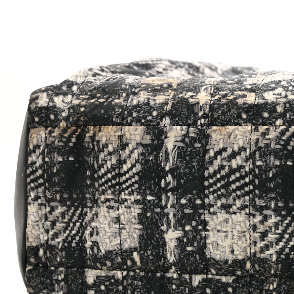 Lambskin Nylon Tweed Printed Tote Black White