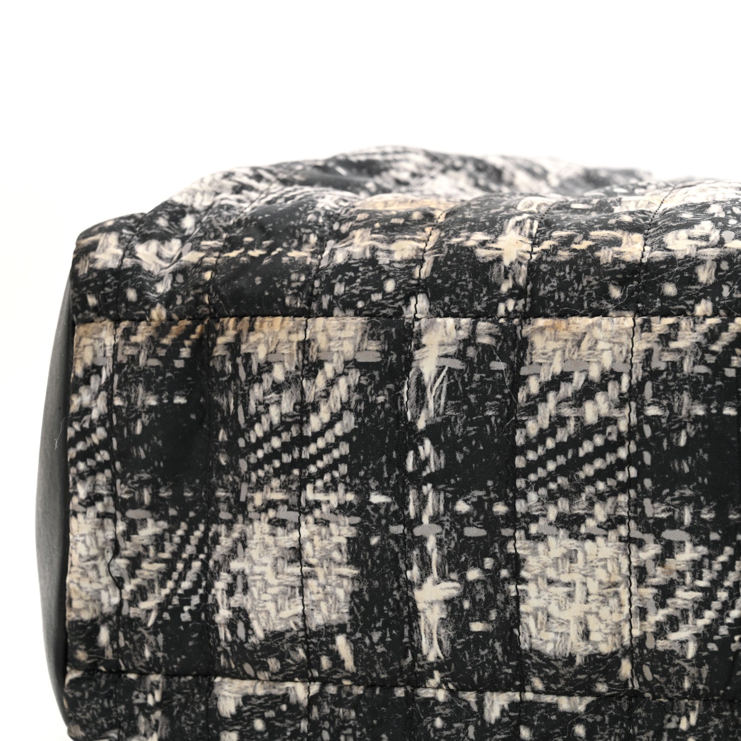 Lambskin Nylon Tweed Printed Tote Black White