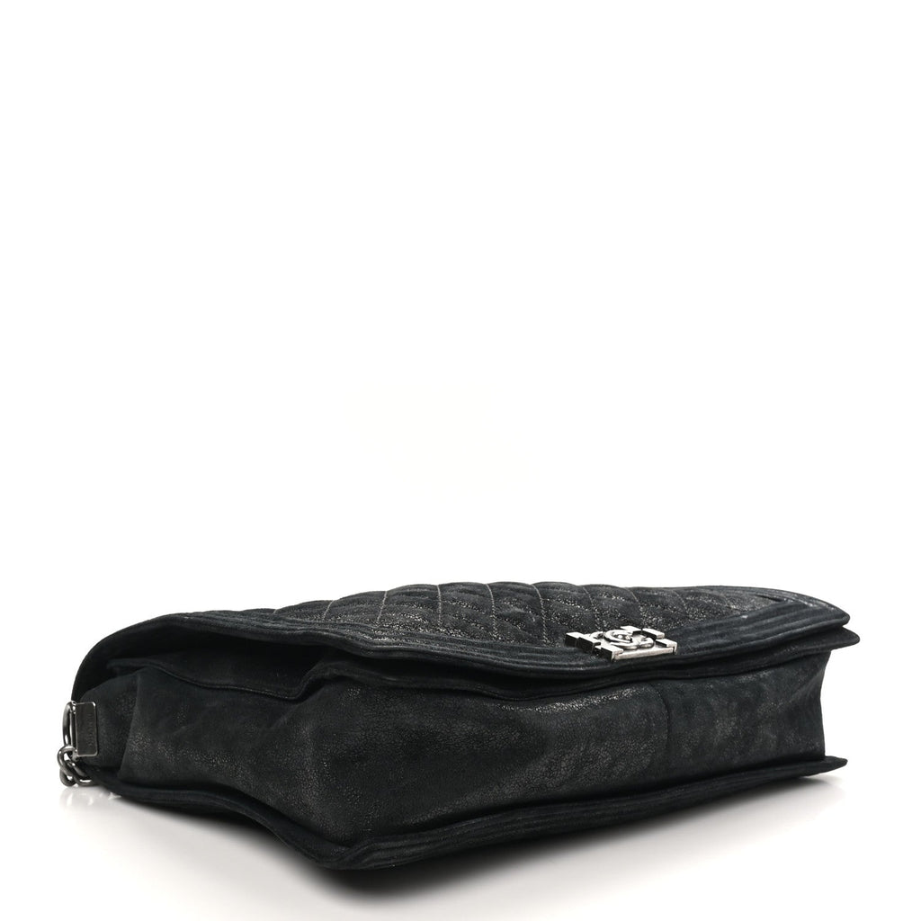 Iridescent Calfskin Quilted XL Gentle Boy Flap Black