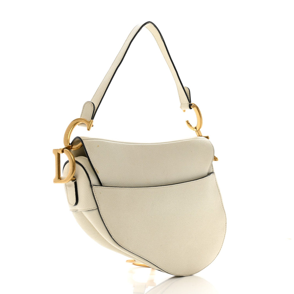 Grained Calfskin Saddle Bag White