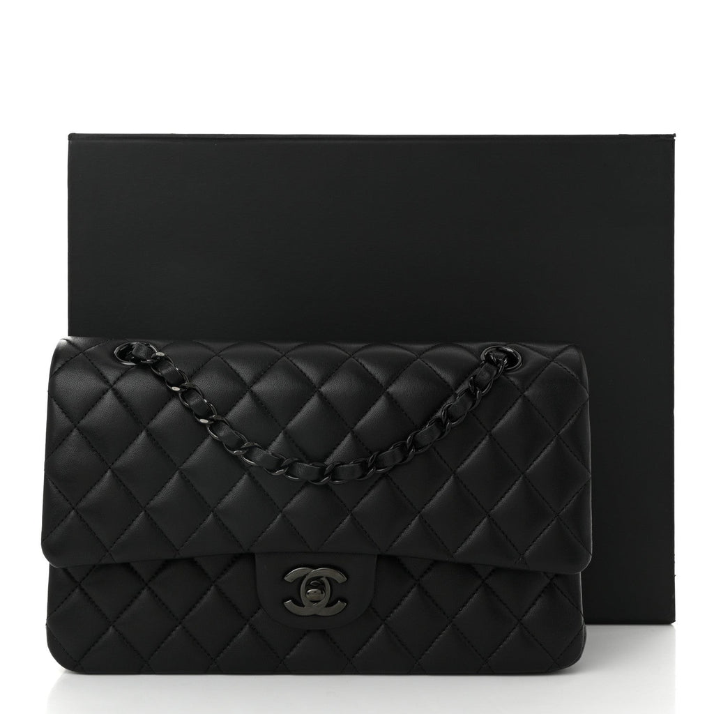Lambskin Quilted Medium Double Flap So Black