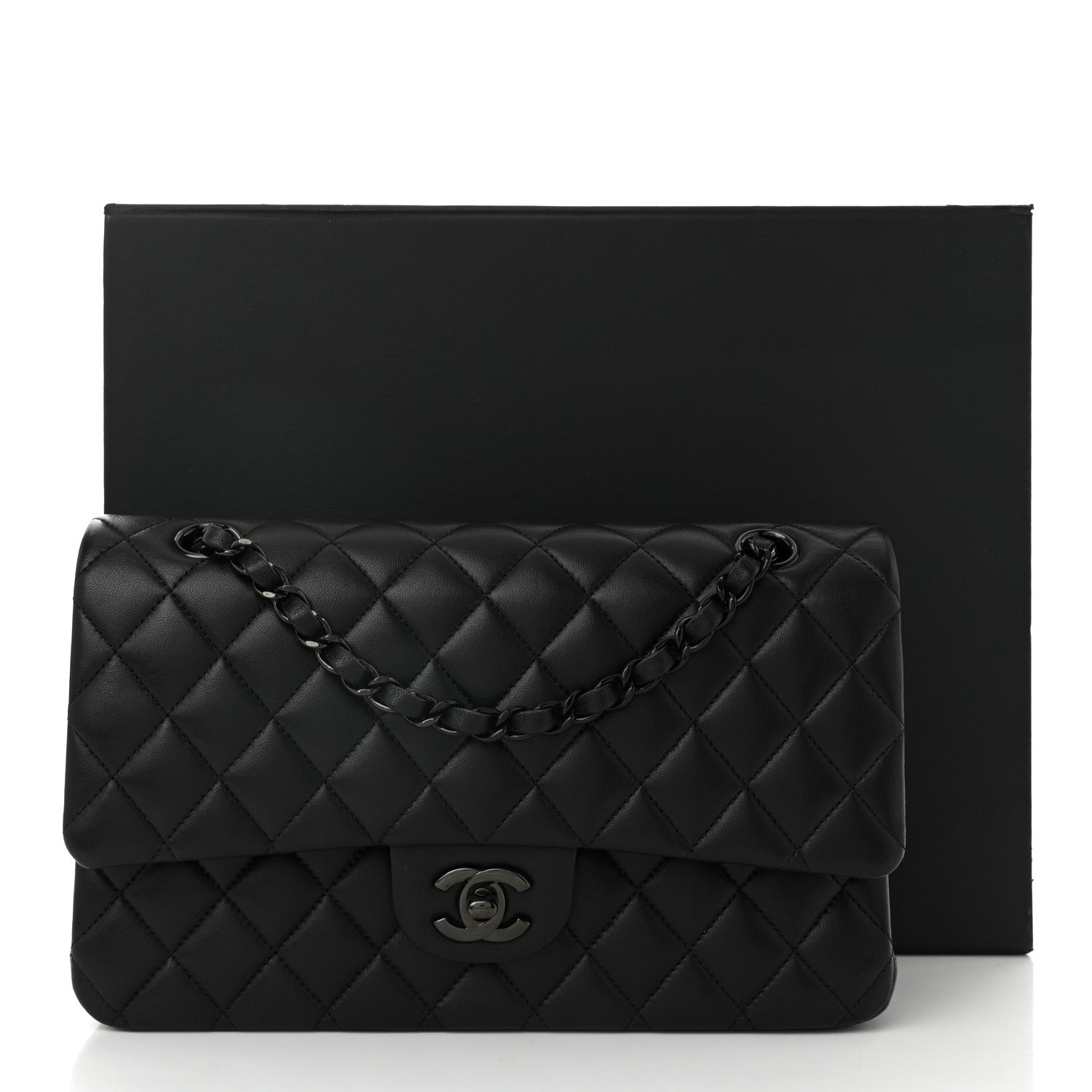 Lambskin Quilted Medium Double Flap So Black