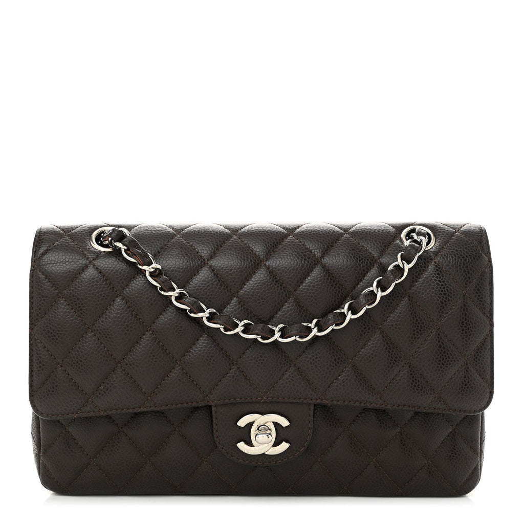 Caviar Quilted Medium Double Flap Brown