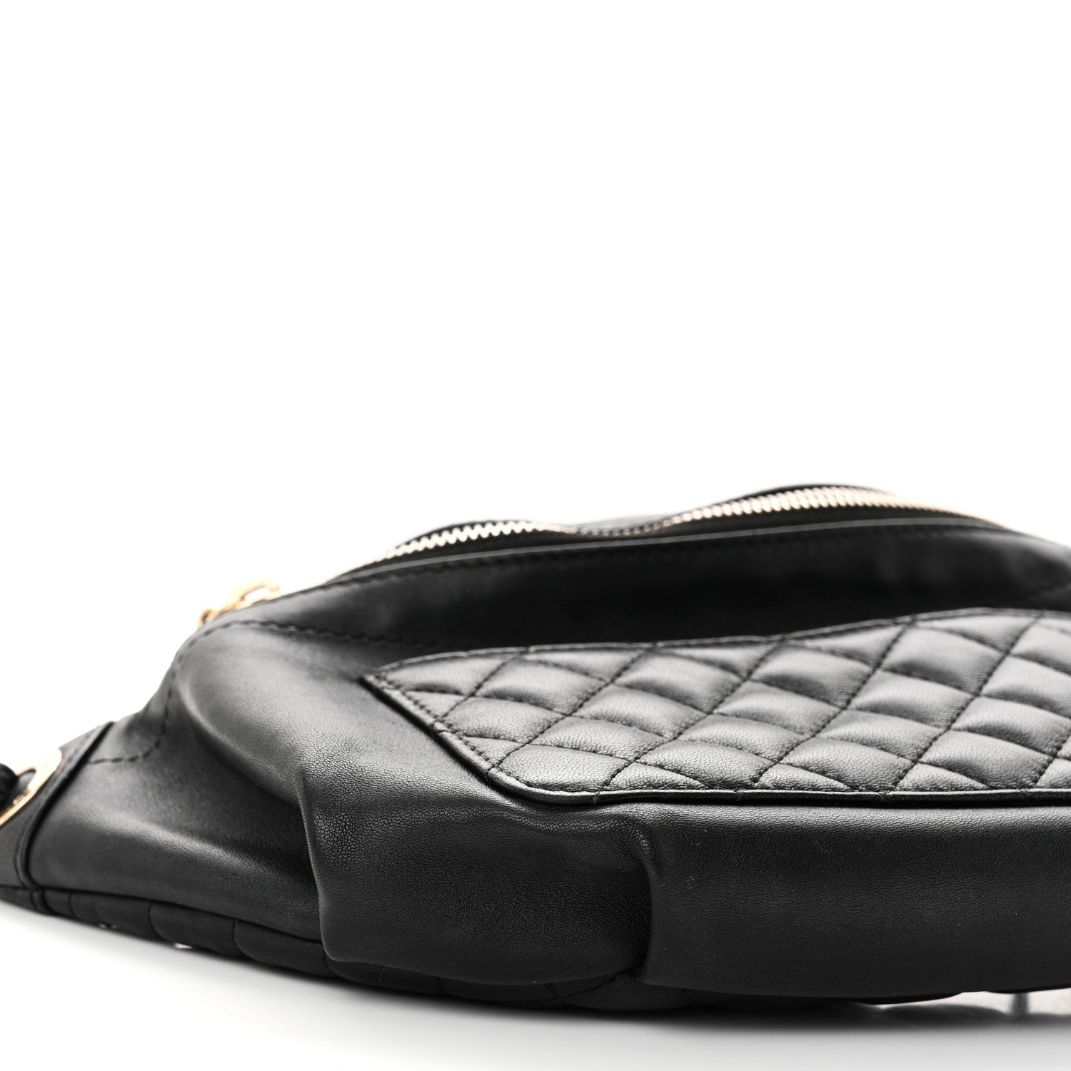 Lambskin Quilted Waist Bag Fanny Pack Black