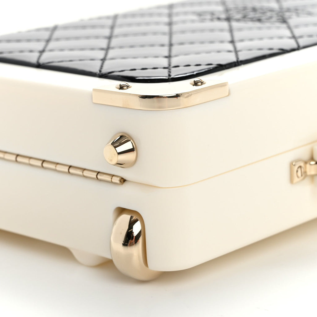 Plexiglass Patent Evening In The Air Mini Trolley Minaudiere Clutch Black White