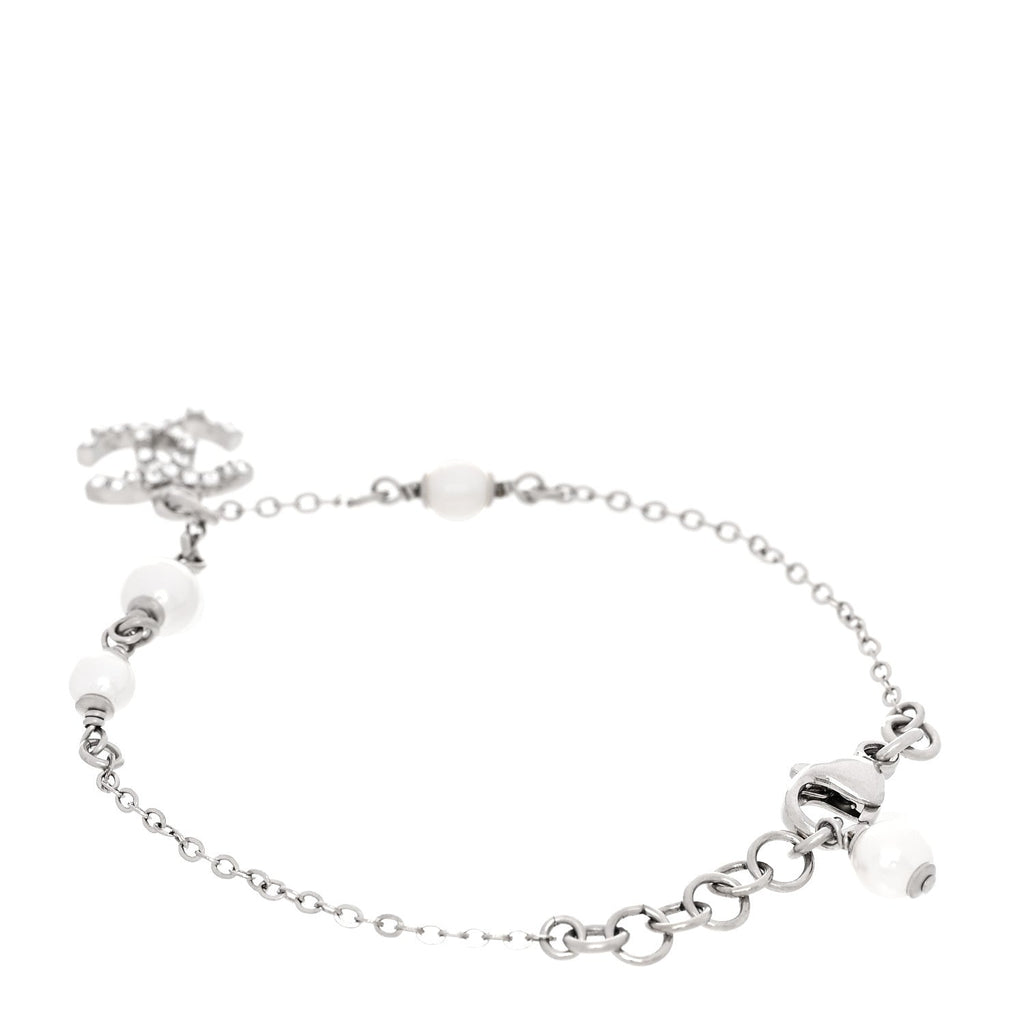 Crystal Pearl CC Bracelet Silver