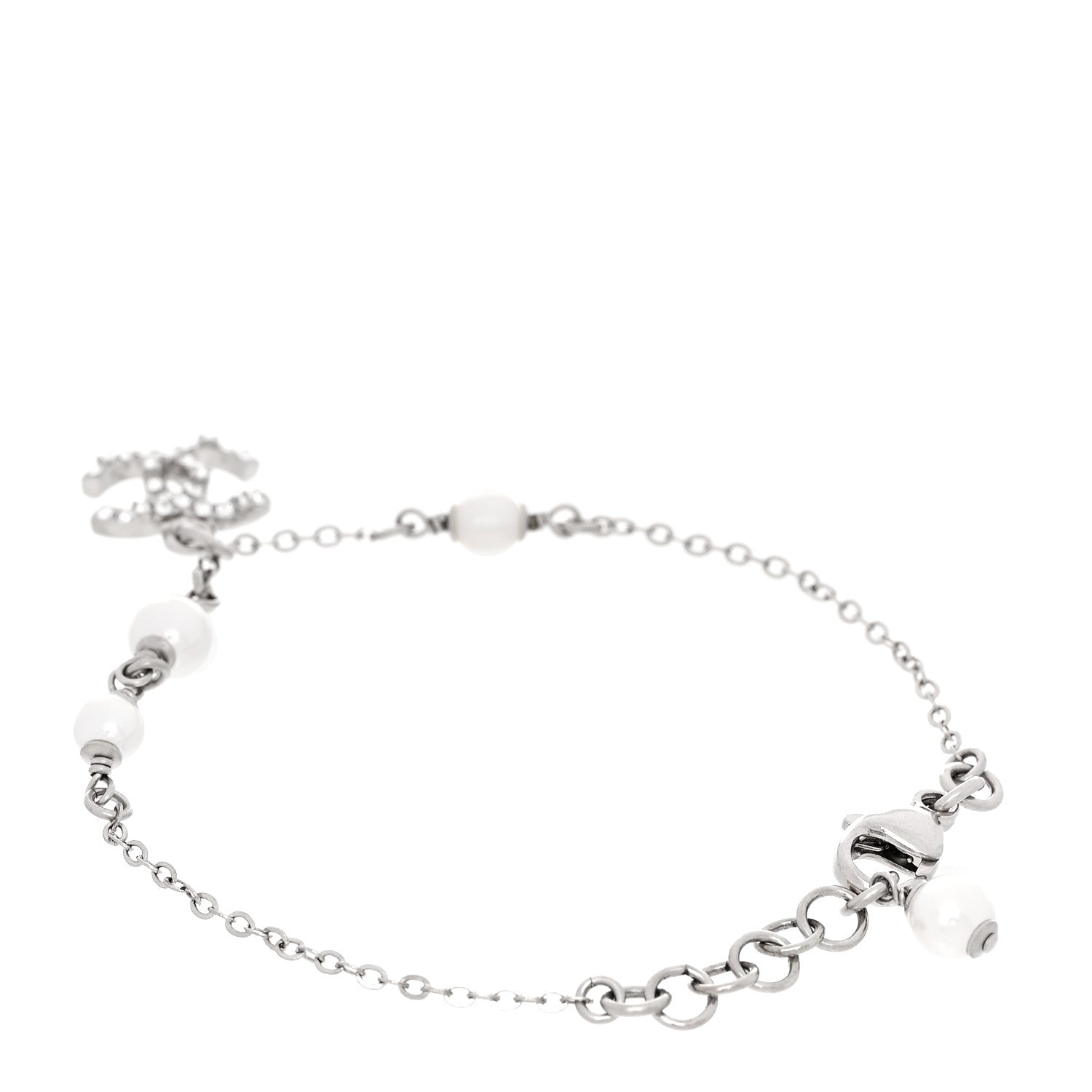 Crystal Pearl CC Bracelet Silver
