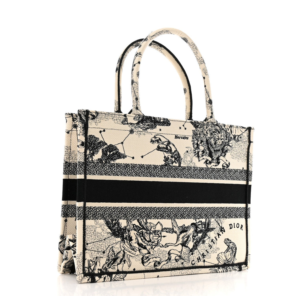Canvas Zodiac Toile De Jouy Embroidered Medium Book Tote Latte
