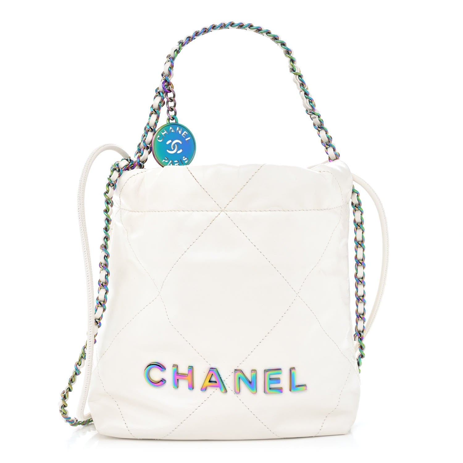 Shiny Calfskin Quilted Rainbow Mini Chanel 22 White