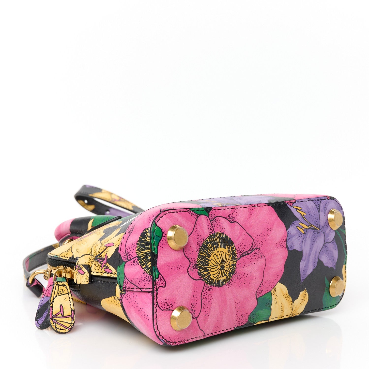 Smooth Calfskin Lush Floral Print XXS Ville Top Handle Bag Black Multicolor