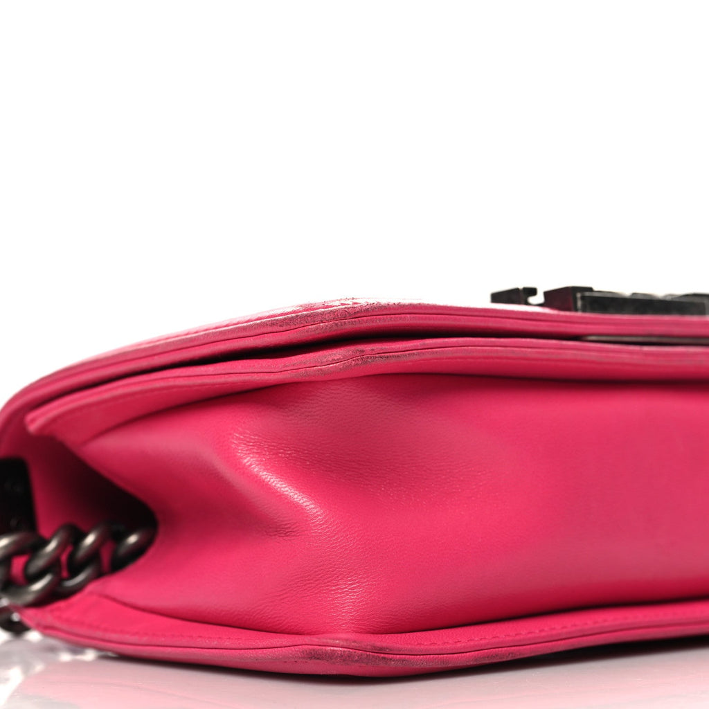 Lambskin Quilted Small Boy Flap Dark Pink